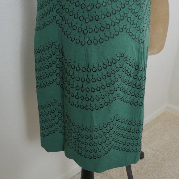 Boden Green Black Embroidery Design Short Sleeve Size 8 Boho Dress - Picture 10 of 12